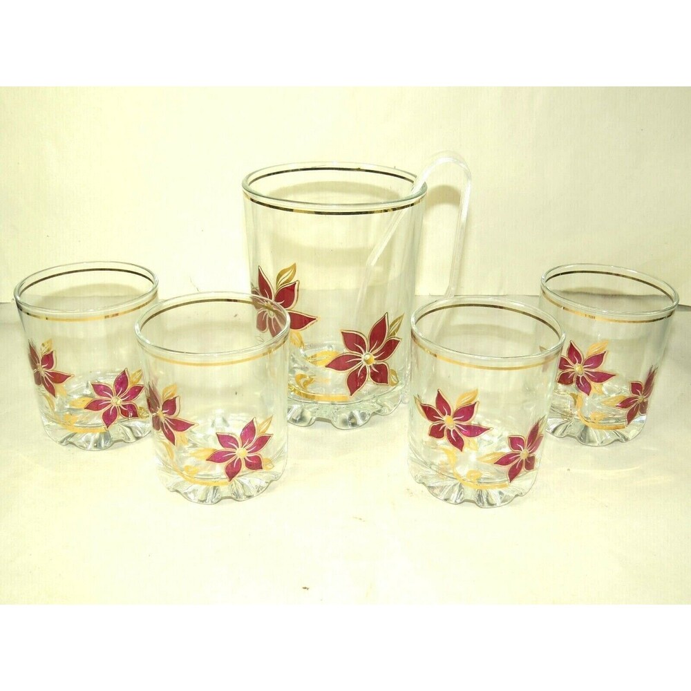 5pc Italian Glass Ice Bucket Low Ball Glasses Drink Bar Set Mid Century Modern